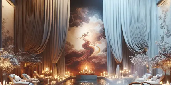 A luxurious bathing center in Fuzhou, featuring oversized bathtubs, ambient lighting, and an intimate, serene atmosphere.